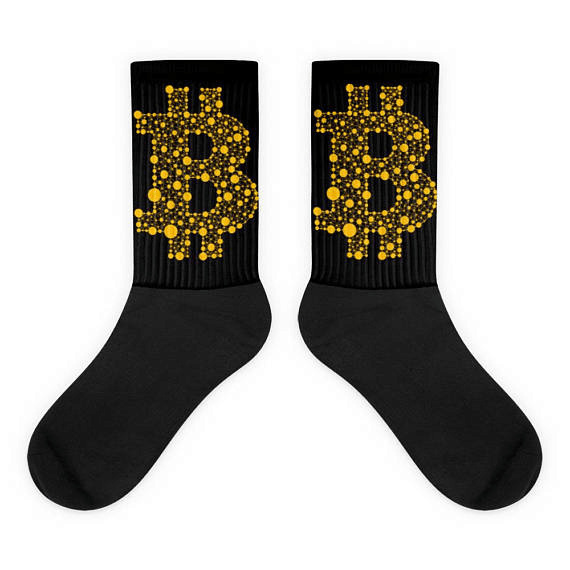 Носки с логотипом Биткойна (Bitcoin), цвет чёрный с жёлтым принтом